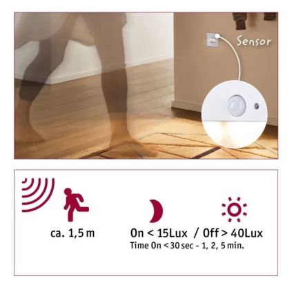 Paulmann 93133 - LED/1,2W Traplamp met sensor EDGE 230V wit