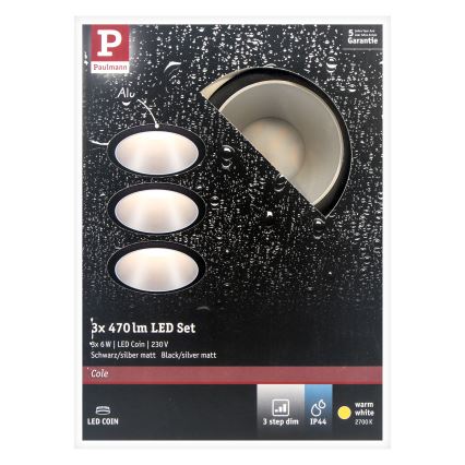 Paulmann 93408 - SET 3xLED/6,5W IP44 Dimbare badkamer inbouwlamp COLE 230V