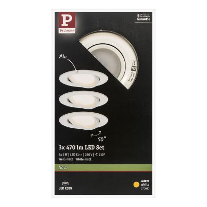 Paulmann 93449 - SET 3xLED/6,5W IP23 Badkamer inbouwverlichting NOVA 230V