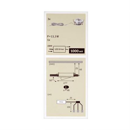 Paulmann 93579 - SET 3xLED/3,8W Inbouwlamp PREMIUM LINE 230V