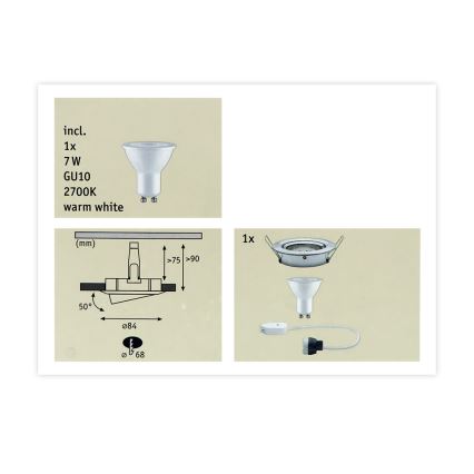 Paulmann 93603 - LED-GU10/7W IP23 Dimbare Badkamer Inbouw Lamp NOVA 230V