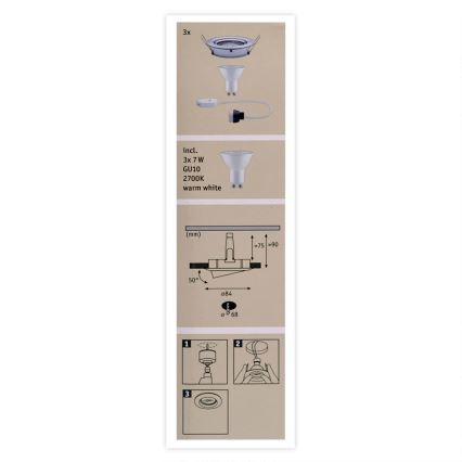 Paulmann 93607 - SET 3x LED GU10/7W IP23 Dimbare Badkamer Lamp NOVA 230V