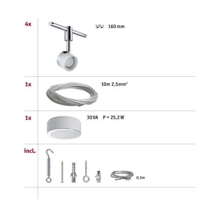 Paulmann 94080 - SET van 4xLED/4,8W Spotverlichting voor het kabelsysteem STAGE 230V glanzend chroom