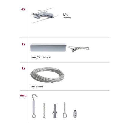 Paulmann 94107 - SET van 4x LED/4,3W Compleet kabelsysteem MAC 230V mat chroom