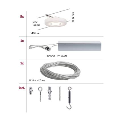 Paulmann 94109 - SET 5xLED/4,3W Compleet kabelsysteem MAC 230V wit