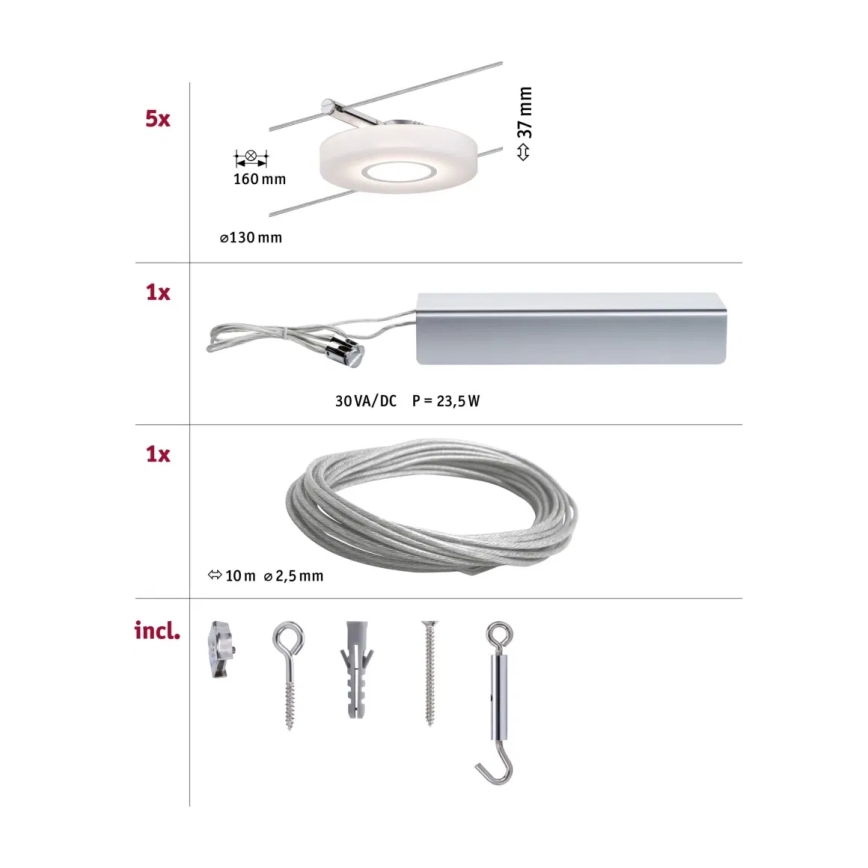 Paulmann 94109 - SET 5xLED/4,3W Compleet kabelsysteem MAC 230V wit