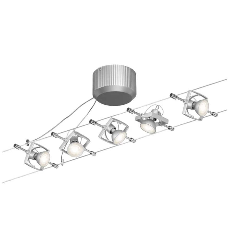 Paulmann 94133 - Set van 5x GU5,3/10W compleet staalkabelsysteem MAC 230V mat chroom