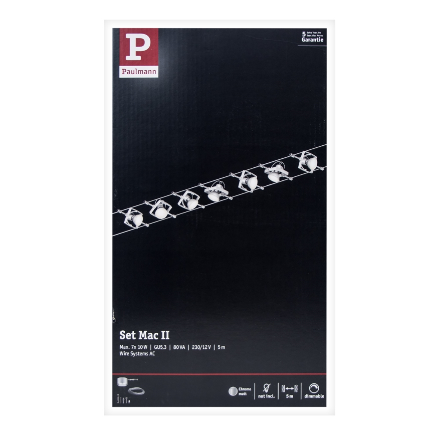 Paulmann 94152 - Compleet kabelsysteem MAC 230V (set van 7x GU5,3/10W), mat chroom