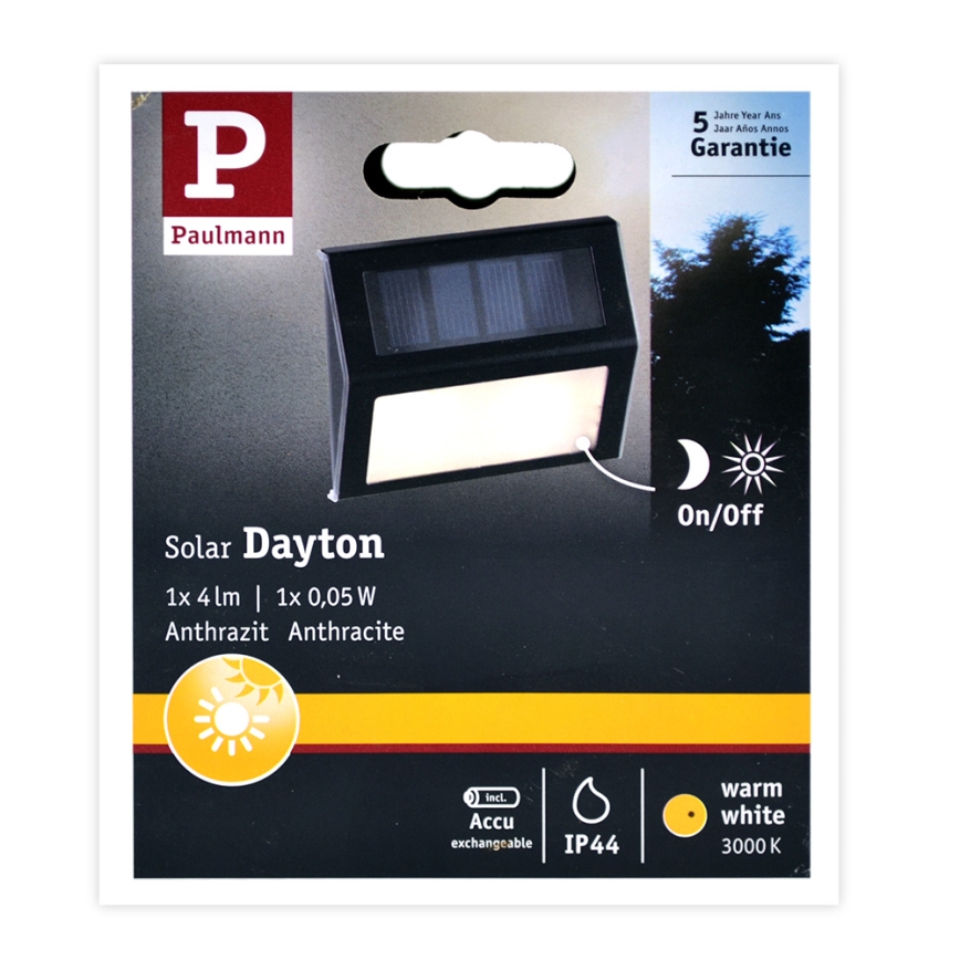 Paulmann 94234 - LED/0,05W IP44 Solarlamp voor buiten met sensor DAYTON 1,2V 400 mAh