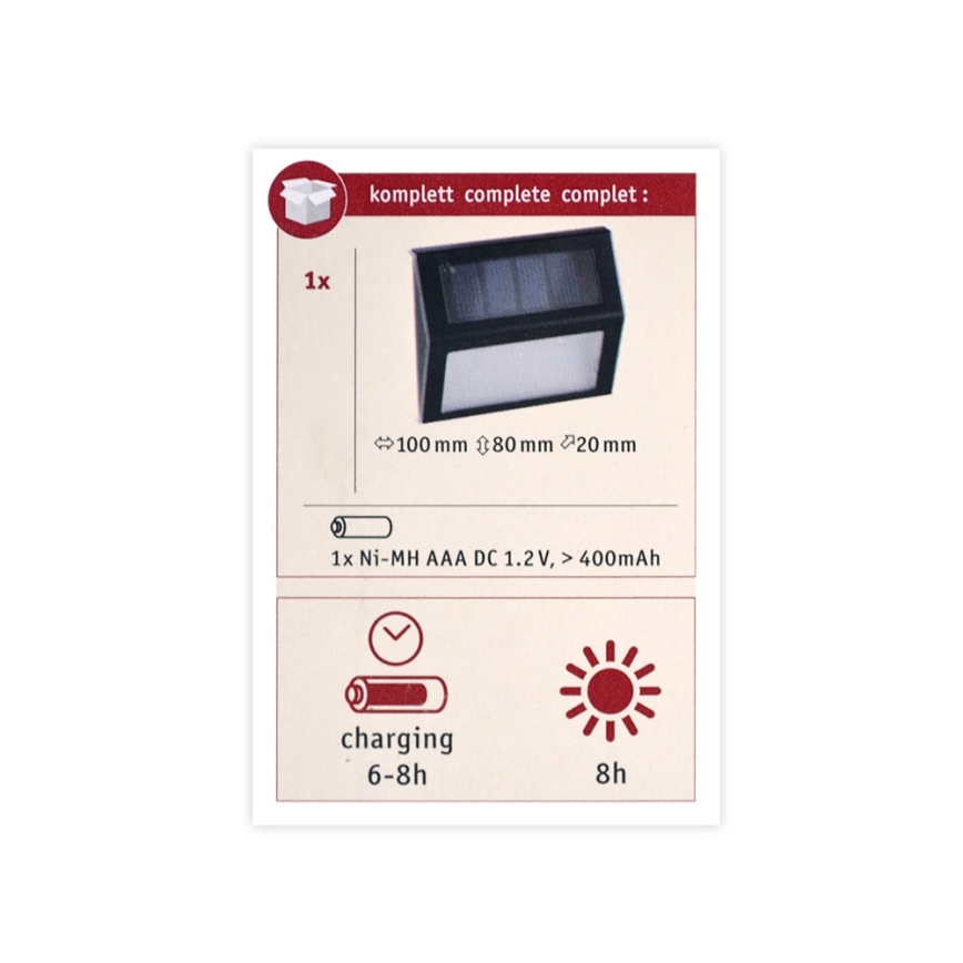Paulmann 94234 - LED/0,05W IP44 Solarlamp voor buiten met sensor DAYTON 1,2V 400 mAh