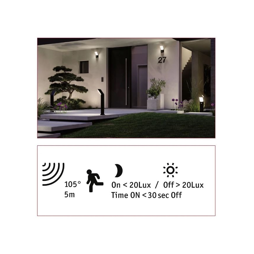 Paulmann 94403 - LED/10W IP44 Sensorlamp voor buiten ADYA 230V