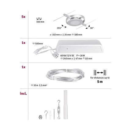 Paulmann 94414 - SET 5xLED/4,5W Spot voor een stringsysteem ROUNDMAC 230V glanzend chroom