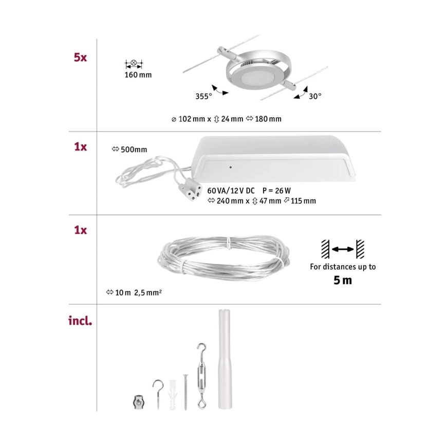 Paulmann 94414 - SET 5xLED/4,5W Spot voor een stringsysteem ROUNDMAC 230V glanzend chroom