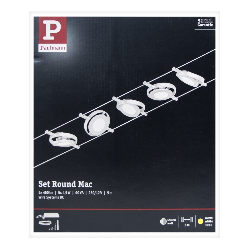 Paulmann 94414 - SET 5xLED/4,5W Spot voor een stringsysteem ROUNDMAC 230V glanzend chroom