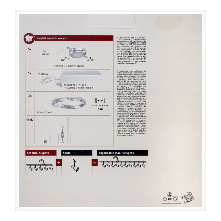 Paulmann 94414 - SET 5xLED/4,5W Spot voor een stringsysteem ROUNDMAC 230V glanzend chroom