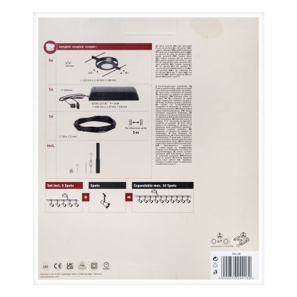 Paulmann 94418 - SET 5xLED/4,5W Compleet kabelsysteem ROUNDMAC 230V zwart