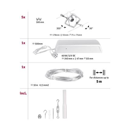 Paulmann 94430 - SET 5xGU5,3/10W Spot voor een rail Systeem MAC 230V mat chroom