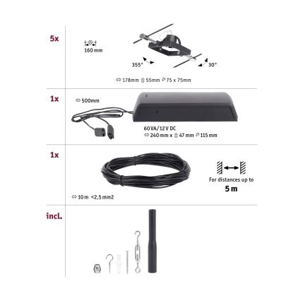 Paulmann 94434 - SET 5xGU5,3/10W Spot voor een stringsysteem MAC 230V zwart