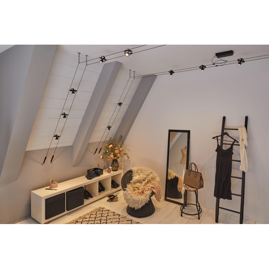 Paulmann 94440 - Set van 5x GU5,3/10W, compleet kabelsysteem CARDAN 230V, zwart