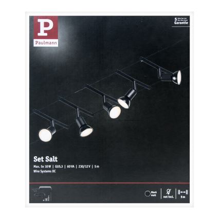 Paulmann 94446 - SET 5x GU5,3/10W Compleet kabelsysteem SALT 230V zwart