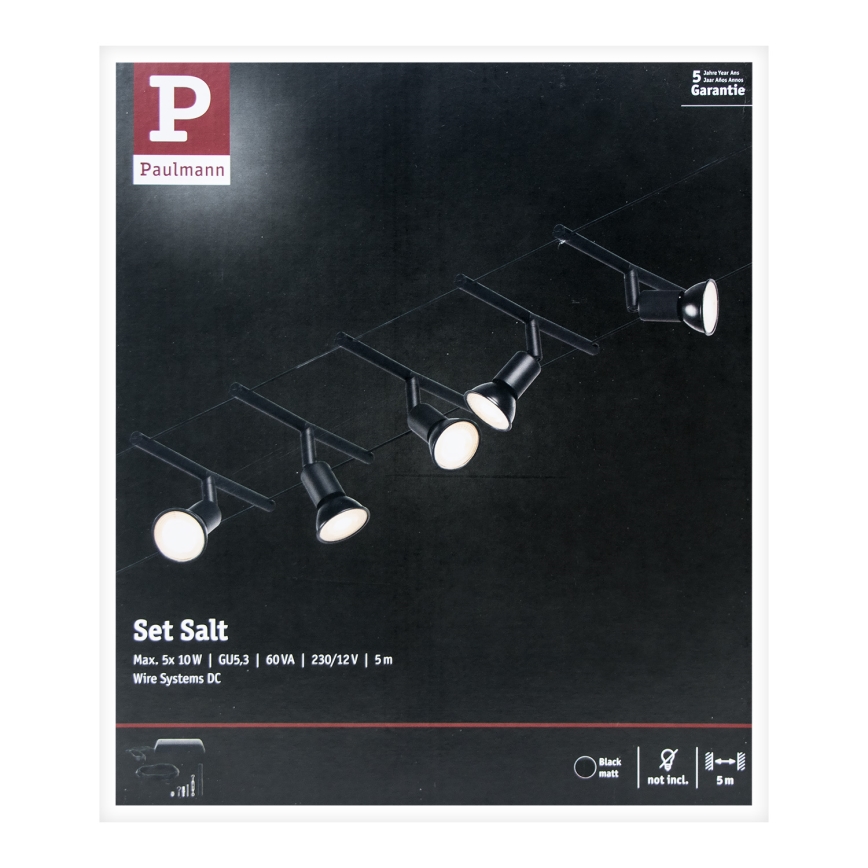 Paulmann 94446 - SET 5x GU5,3/10W Compleet kabelsysteem SALT 230V zwart