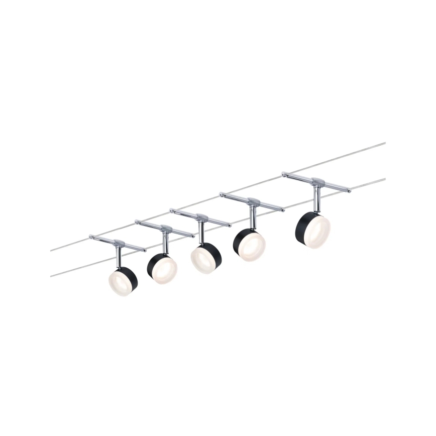 Paulmann 94457 - SET 5xLED/4W compleet kabelsysteem CLEAR 230V zwart/glanzend chroom
