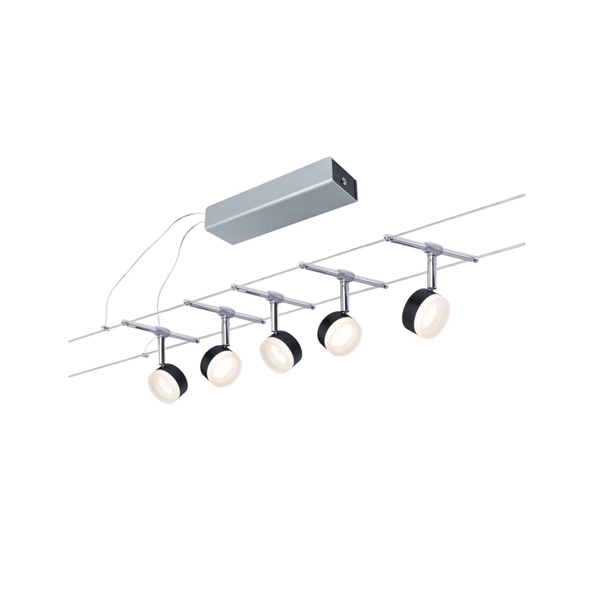 Paulmann 94457 - SET 5xLED/4W compleet kabelsysteem CLEAR 230V zwart/glanzend chroom