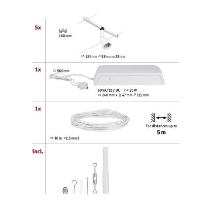 Paulmann 94458 - SET 5xGU5,3/10W Spot voor een rail Systeem SALT 230V wit