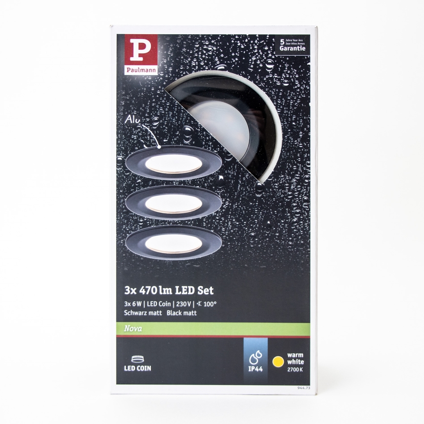 Paulmann 94473 - SET 3xLED/6W IP44 Badkamer inbouwverlichting NOVA 230V