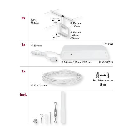 Paulmann 94483 - SET van 5x LED/4,8W Inbouwspot voor FRAME kabelsysteem 230V wit