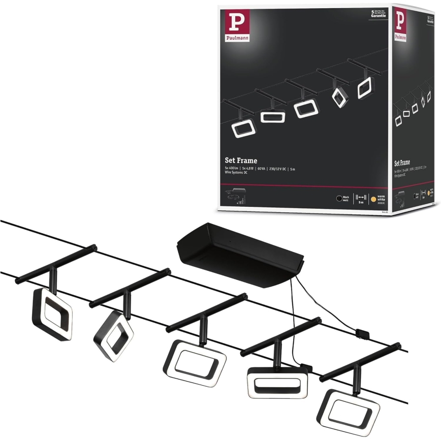 Paulmann 94485 - SET van 5x LED/4,8W compleet kabelsysteem FRAME 230V, zwart