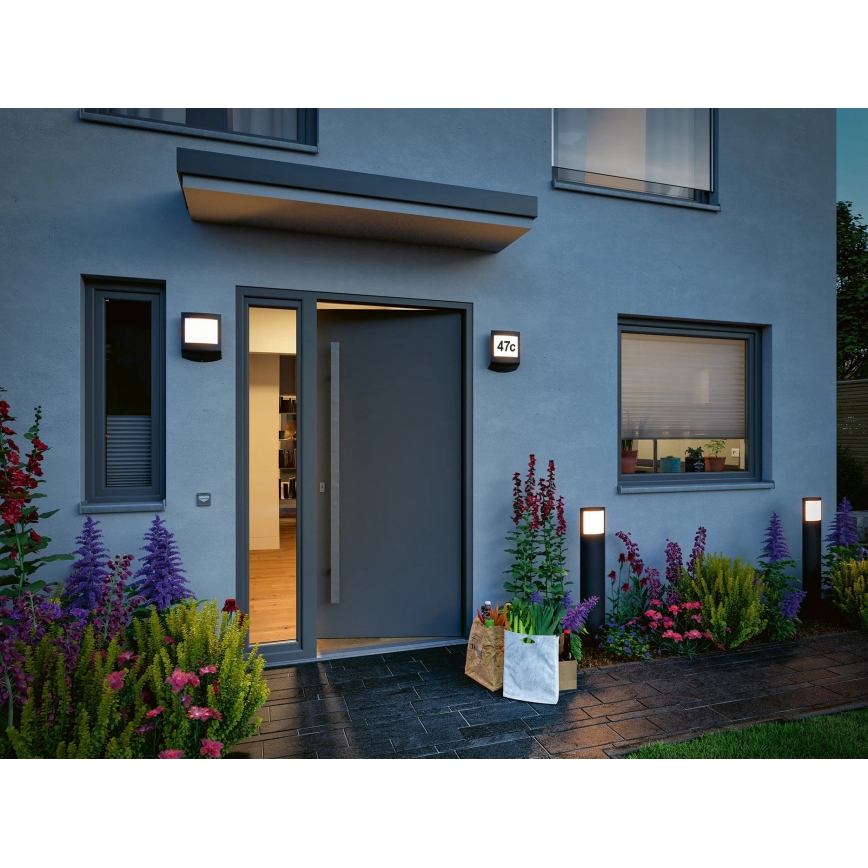 Paulmann 94515 - LED/8,5W IP44 Dimbare huisnummerlamp met bewegings- en schemersensor PADEA 230V antraciet