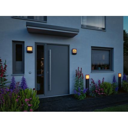 Paulmann 94515 - LED/8,5W IP44 Dimbare huisnummerlamp met bewegings- en schemersensor PADEA 230V antraciet