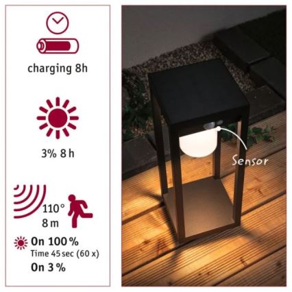Paulmann 94573 - LED/5,5W IP44 Solarlamp met sensor MARISOL 3,7V 2000 mAh