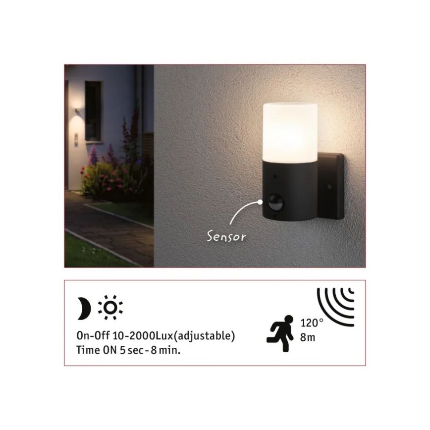 Paulmann 94648 - 1xE27/15W IP44 Wandlamp voor buiten met sensor TUBS 230V