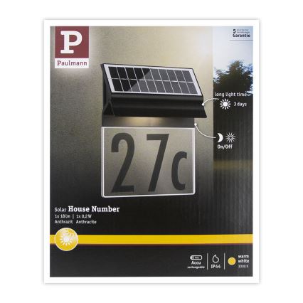 Paulmann 94694 - LED/0,2W IP44 Solar Huisnummer NEDA 3,7V