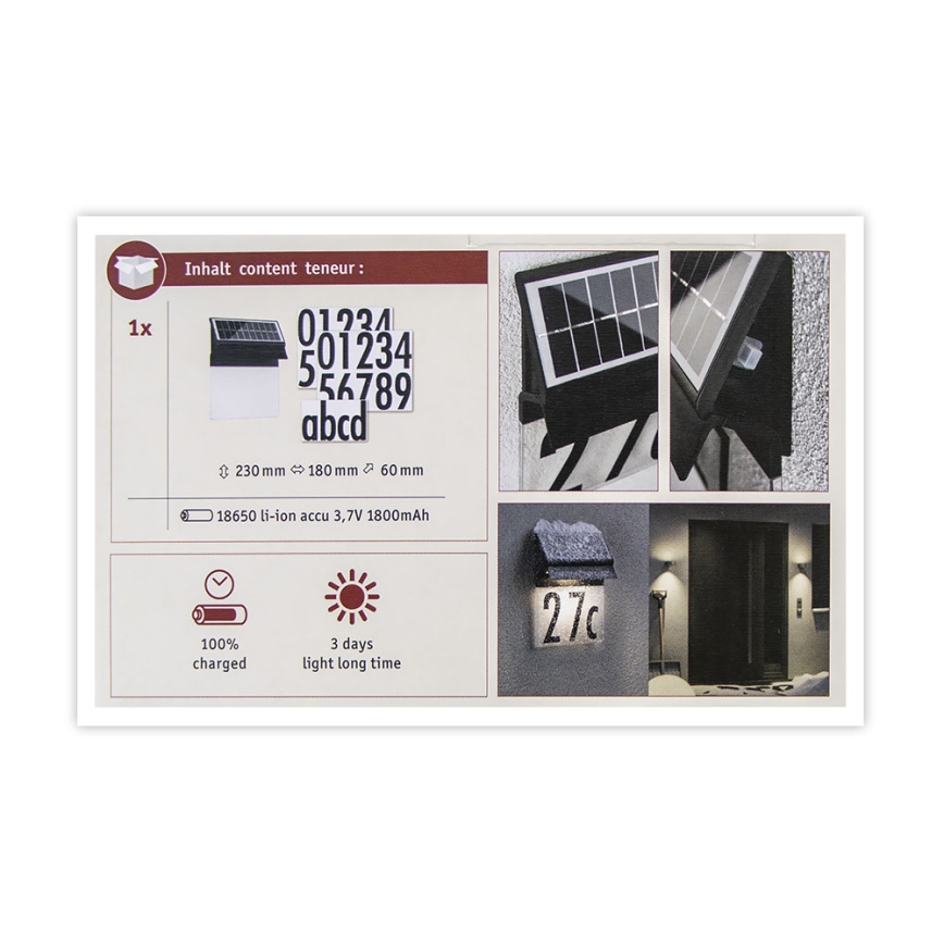 Paulmann 94694 - LED/0,2W IP44 Zonne-huisnummer NEDA 3,7V 1800 mAh