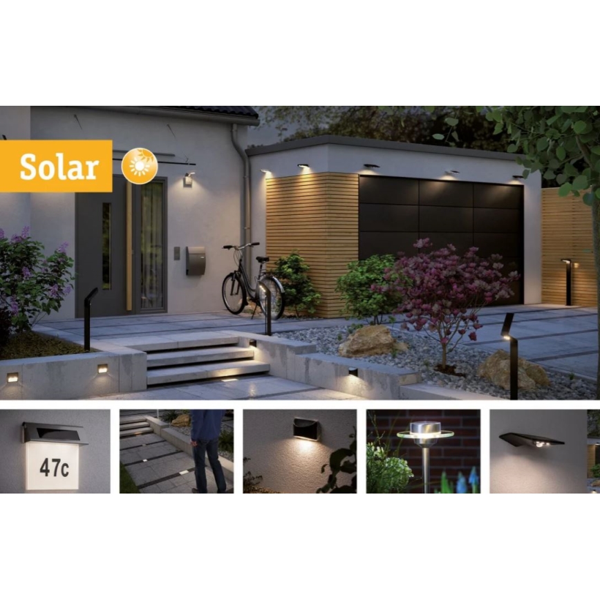 Paulmann 95393 - LED/4W IP44 Dimbare solar wandlamp met sensor SOLVEIG 3,7V 2000 mAh