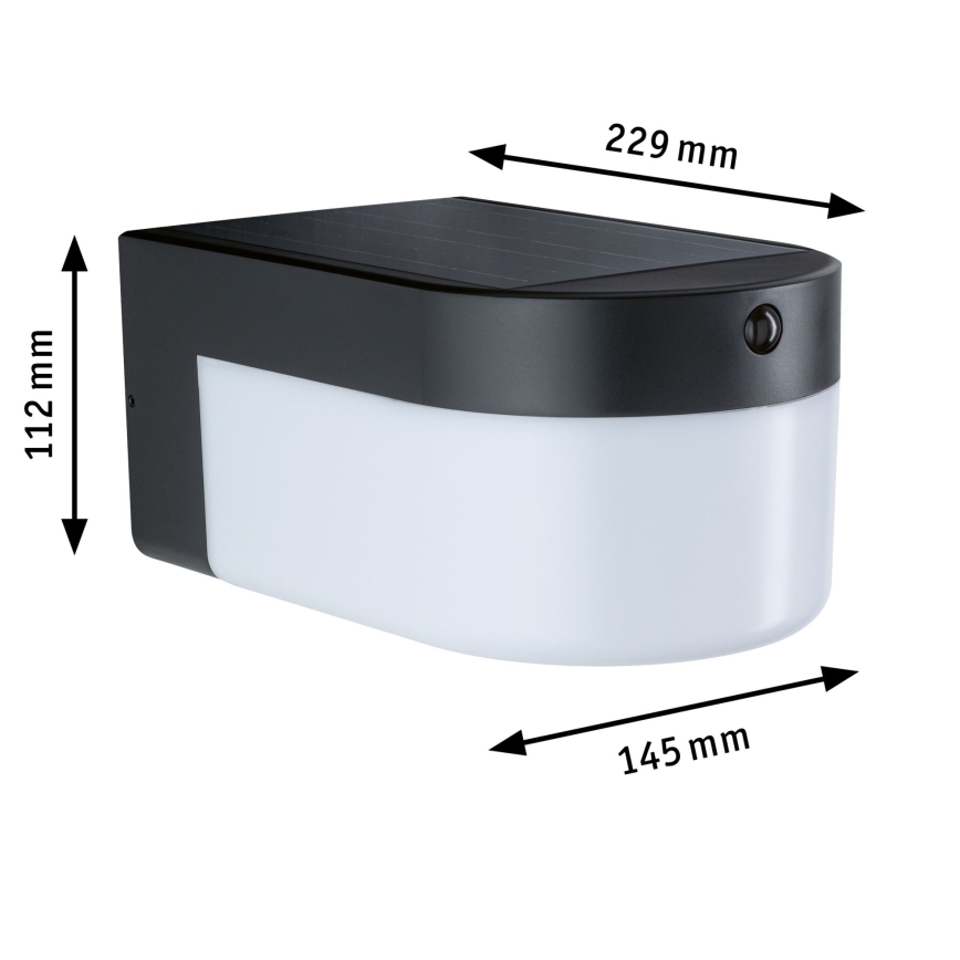Paulmann 95747 - LED/2,3W IP44 zonne-wandlamp met sensor CALYNE 3,7/230V 4000 mAh zwart