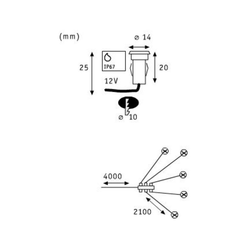 Paulmann 98892 - Verlenging SET 5X LED/0,16W IP67 Inbouw Lamp voor Buiten MICRO 12V