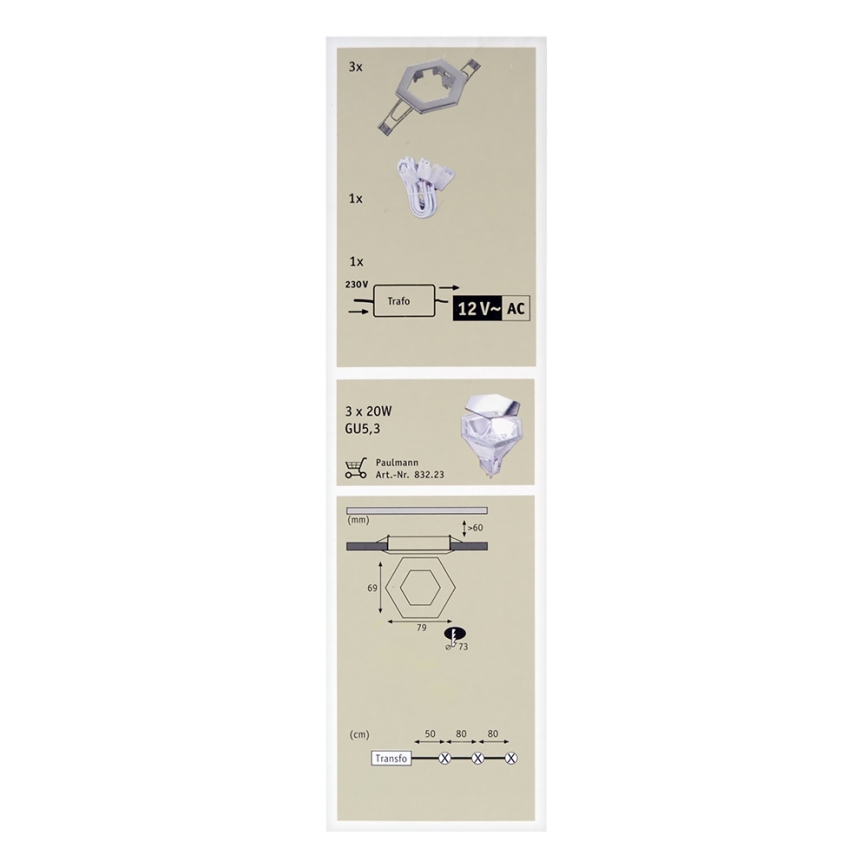Paulmann - Nice Price 99593 - SET 3x Inbouwlamp HEXA 3xGU5,3/20W