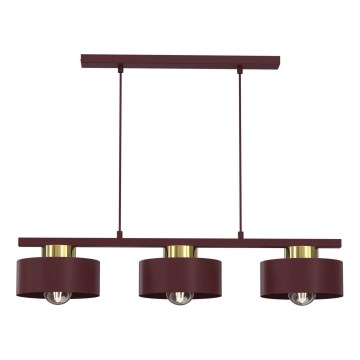 Pendellamp aan kabel MARTI 3xE27/15W/230V bordeaux/goud