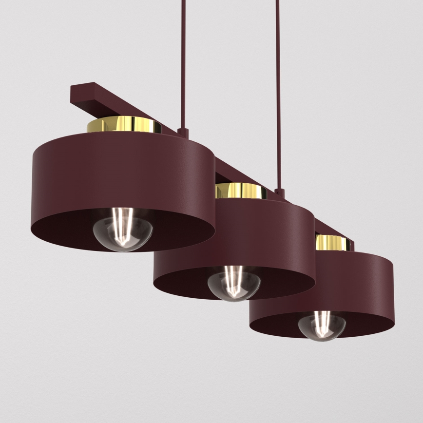 Pendellamp aan kabel MARTI 3xE27/15W/230V bordeaux/goud