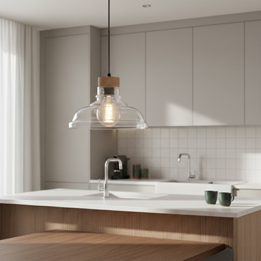 Pendellamp aan kabel SINGLE 1x E27/60W/230V Ø 28 cm eiken