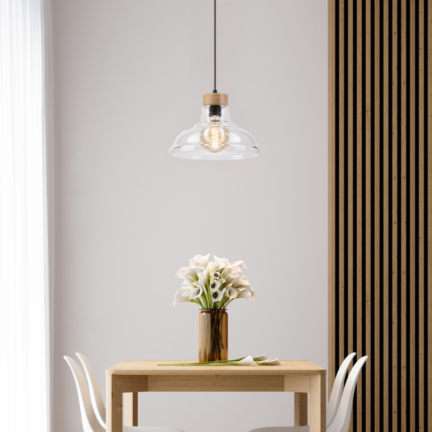 Pendellamp aan kabel SINGLE 1x E27/60W/230V Ø 28 cm eiken