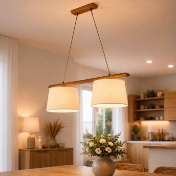 Pendellamp AIDA met kabel 2xE27/15W/230V Ø 35 cm eiken/crème