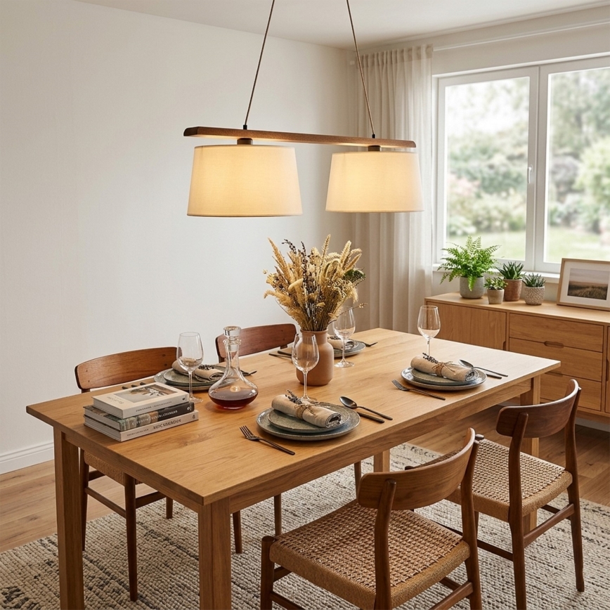 Pendellamp AIDA met kabel 2xE27/15W/230V Ø 35 cm eiken/crème