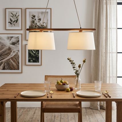 Pendellamp AIDA met kabel 2xE27/15W/230V Ø 35 cm eiken/crème
