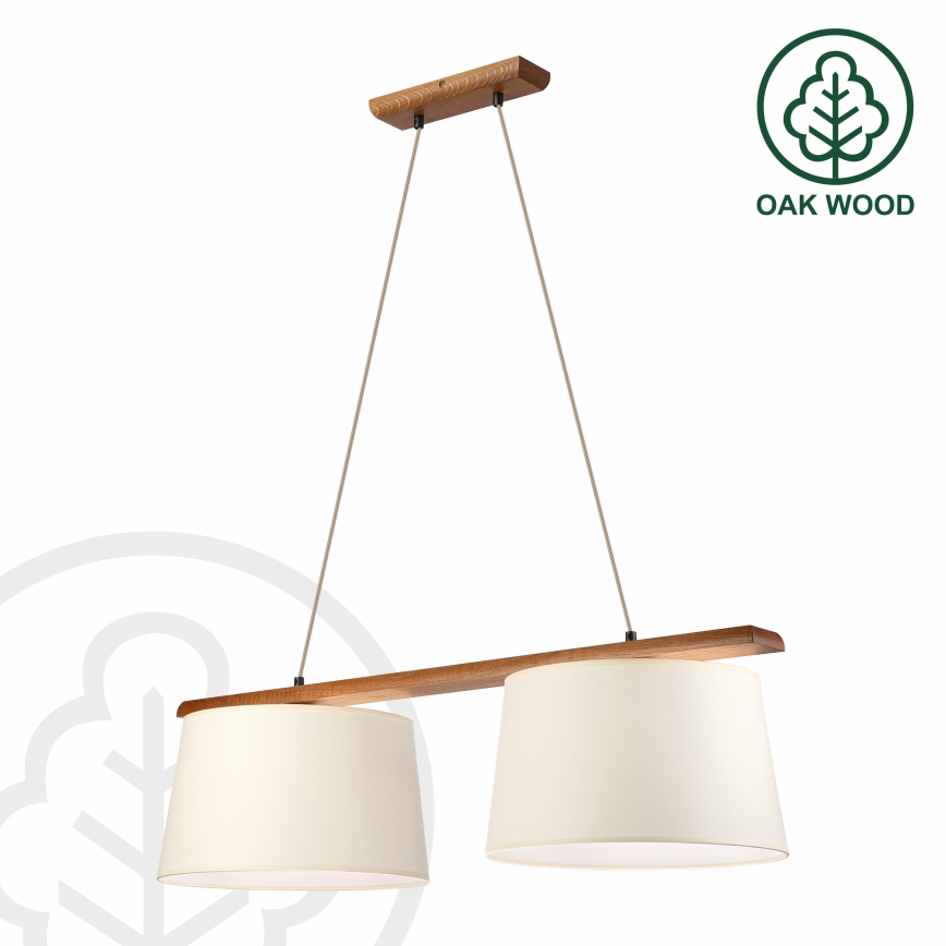 Pendellamp AIDA met kabel 2xE27/15W/230V Ø 35 cm eiken/crème