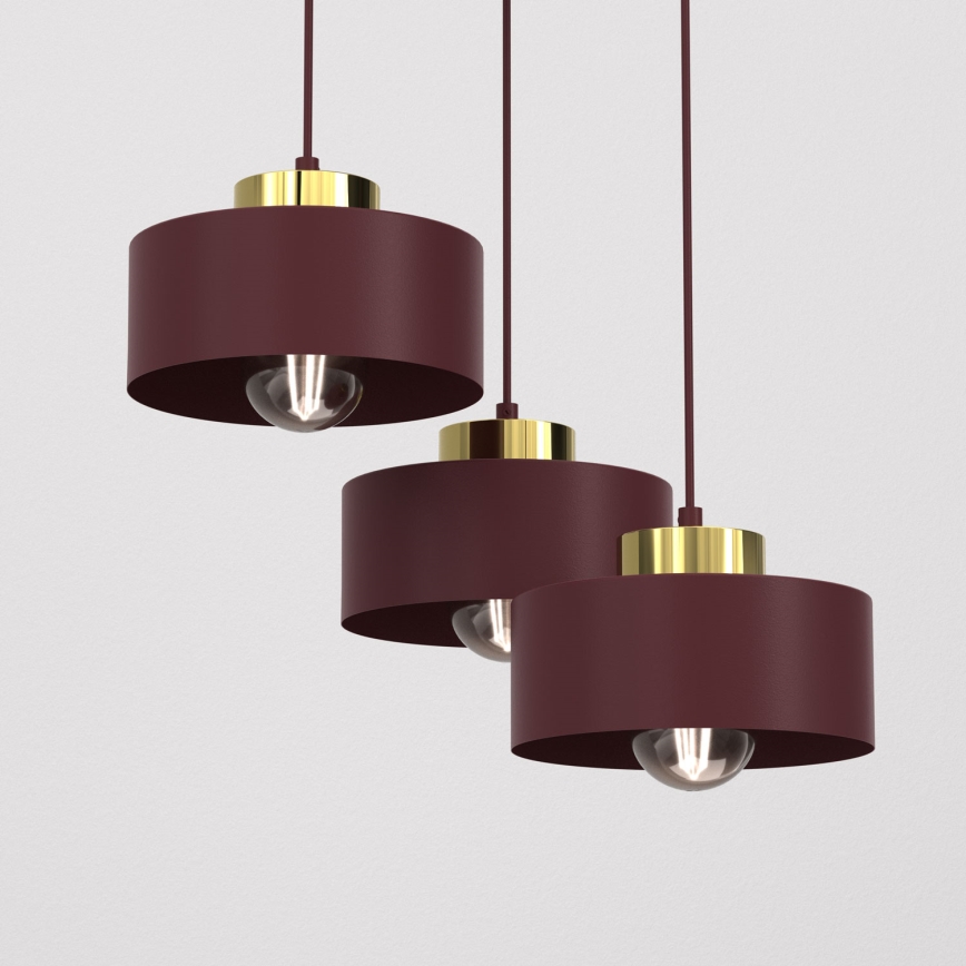 Pendellamp met kabel MARTI 3xE27/15W/230V bordeaux/goud